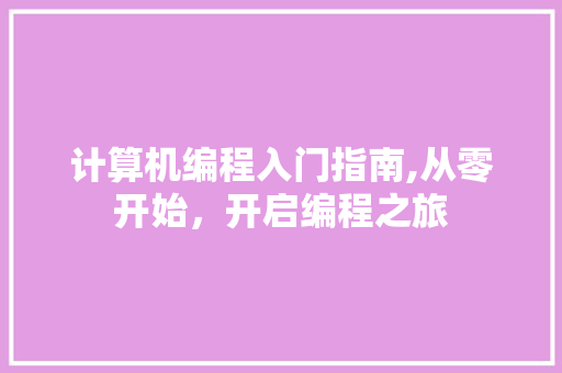 计算机编程入门指南,从零开始，开启编程之旅