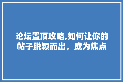 论坛置顶攻略,如何让你的帖子脱颖而出，成为焦点 操作系统