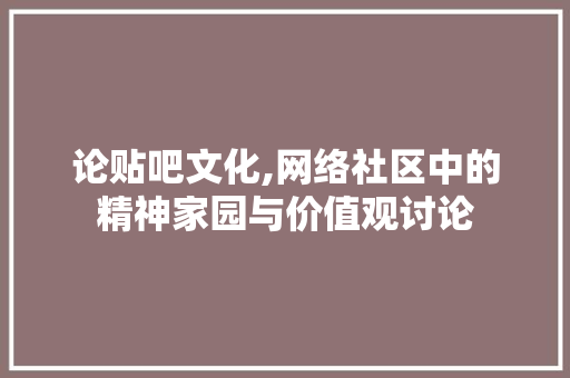 论贴吧文化,网络社区中的精神家园与价值观讨论 操作系统 论贴吧文化,网络社区中的精神家园与价值观讨论 操作系统