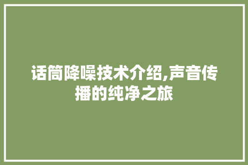 话筒降噪技术介绍,声音传播的纯净之旅