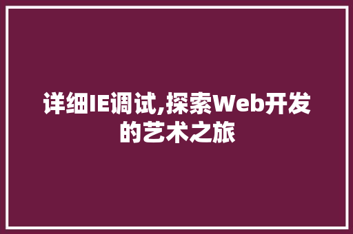详细IE调试,探索Web开发的艺术之旅