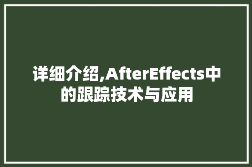 详细介绍,AfterEffects中的跟踪技术与应用