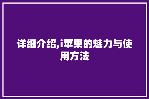 详细介绍,i苹果的魅力与使用方法
