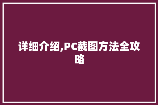 详细介绍,PC截图方法全攻略