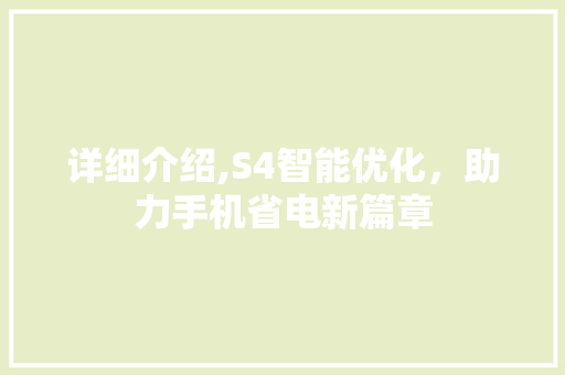 详细介绍,S4智能优化，助力手机省电新篇章