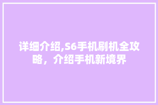 详细介绍,S6手机刷机全攻略，介绍手机新境界