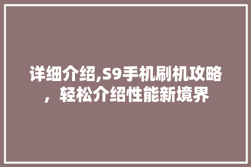 详细介绍,S9手机刷机攻略，轻松介绍性能新境界