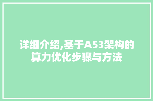详细介绍,基于A53架构的算力优化步骤与方法 电脑配置