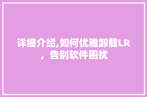 详细介绍,如何优雅卸载LR，告别软件困扰