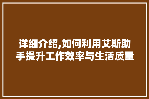详细介绍,如何利用艾斯助手提升工作效率与生活质量 编程语言