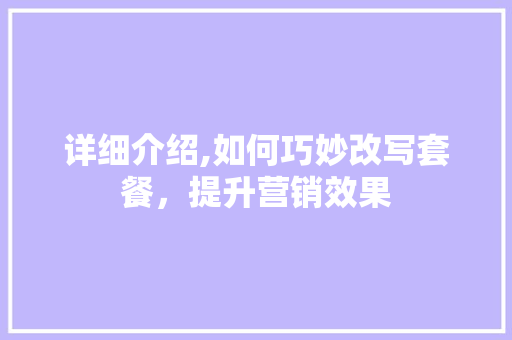 详细介绍,如何巧妙改写套餐,提升营销效果 详细介绍,如何巧妙改写套餐,提升营销效果