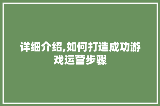 详细介绍,如何打造成功游戏运营步骤
