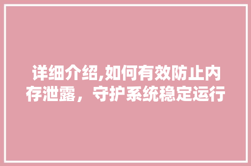 详细介绍,如何有效防止内存泄露，守护系统稳定运行