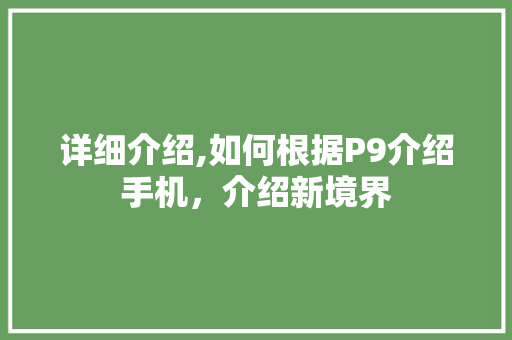 详细介绍,如何根据P9介绍手机，介绍新境界