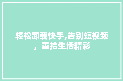 轻松卸载快手,告别短视频，重拾生活精彩 电脑故障维修