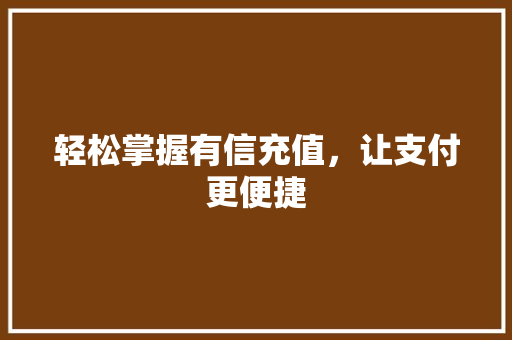 轻松掌握有信充值，让支付更便捷