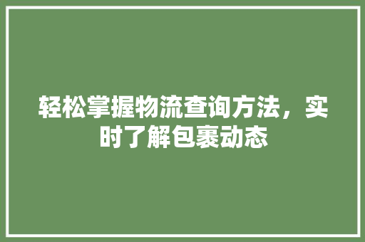 轻松掌握物流查询方法,实时了解包裹动态 轻松掌握物流查询方法,实时了解包裹动态