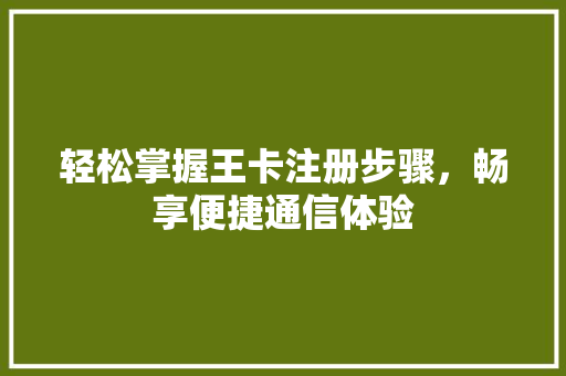 轻松掌握王卡注册步骤，畅享便捷通信体验