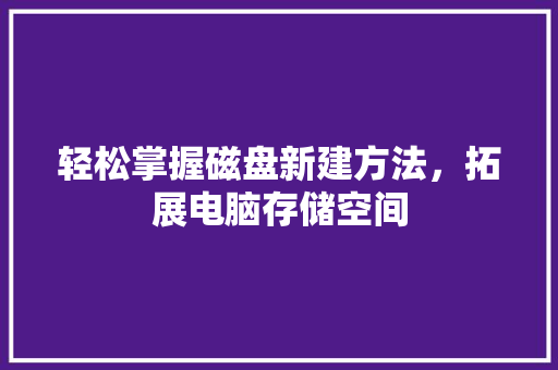轻松掌握磁盘新建方法，拓展电脑存储空间