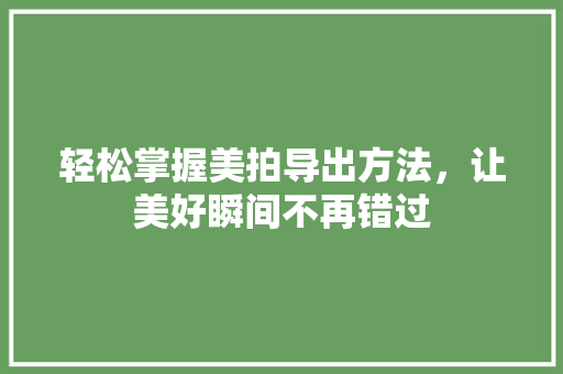 轻松掌握美拍导出方法,让美好瞬间不再错过 操作系统 轻松掌握美拍导出方法,让美好瞬间不再错过 操作系统