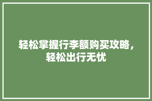 轻松掌握行李额购买攻略，轻松出行无忧
