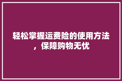 轻松掌握运费险的使用方法，保障购物无忧