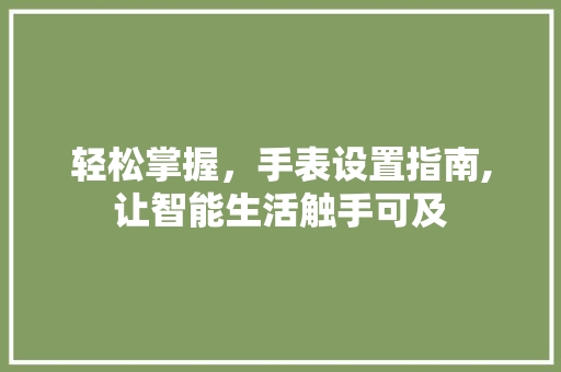 轻松掌握，手表设置指南,让智能生活触手可及