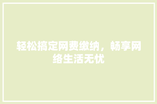 轻松搞定网费缴纳，畅享网络生活无忧