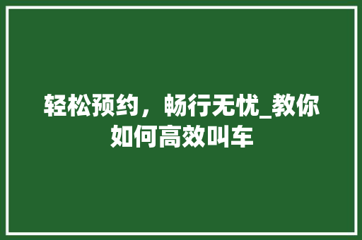 轻松预约，畅行无忧_教你如何高效叫车
