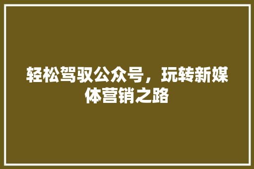 轻松驾驭公众号，玩转新媒体营销之路 操作系统