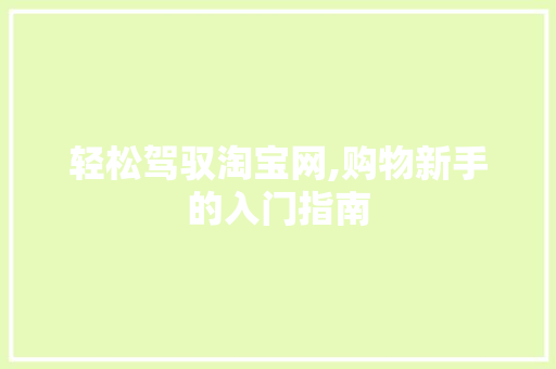 轻松驾驭淘宝网,购物新手的入门指南 轻松驾驭淘宝网,购物新手的入门指南