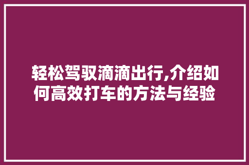 轻松驾驭滴滴出行,介绍如何高效打车的方法与经验 轻松驾驭滴滴出行,介绍如何高效打车的方法与经验