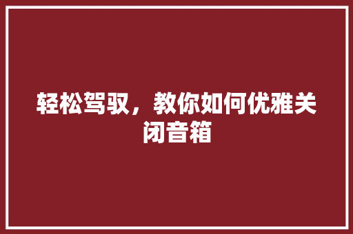 轻松驾驭,教你如何优雅关闭音箱 轻松驾驭,教你如何优雅关闭音箱
