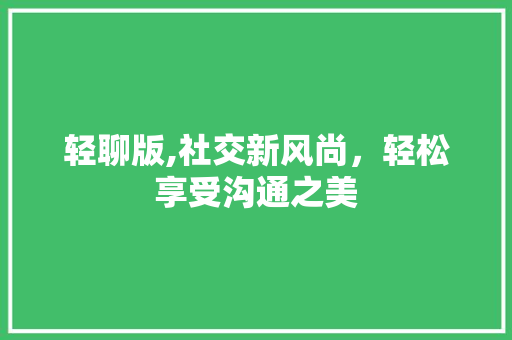 轻聊版,社交新风尚,轻松享受沟通之美 轻聊版,社交新风尚,轻松享受沟通之美