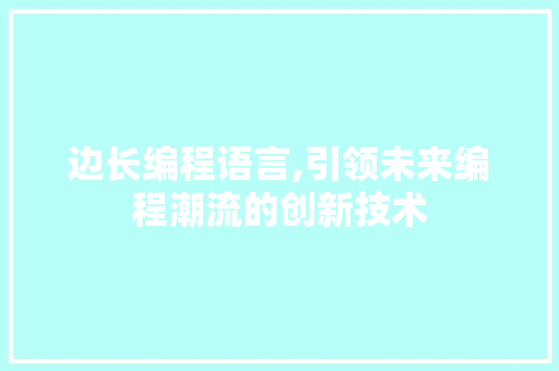 边长编程语言,引领未来编程潮流的创新技术
