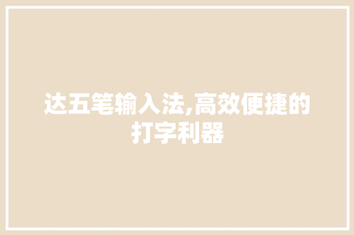 达五笔输入法,高效便捷的打字利器