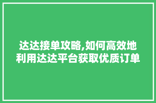 达达接单攻略,如何高效地利用达达平台获取优质订单