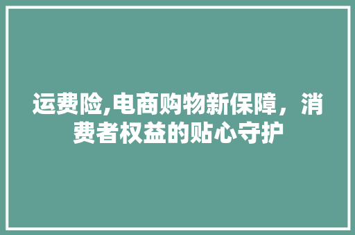 运费险,电商购物新保障，消费者权益的贴心守护 操作系统