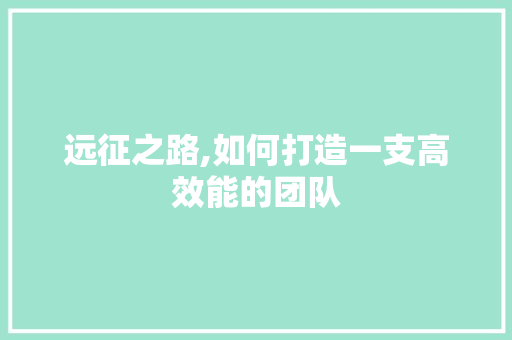 远征之路,如何打造一支高效能的团队 电脑基础