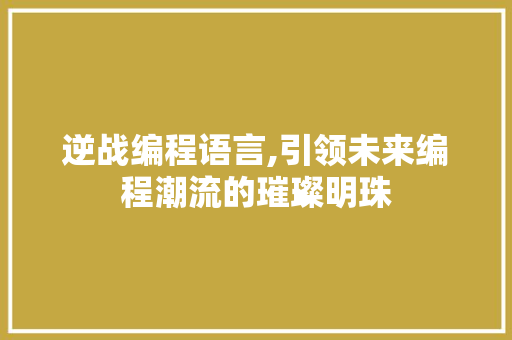逆战编程语言,引领未来编程潮流的璀璨明珠 操作系统