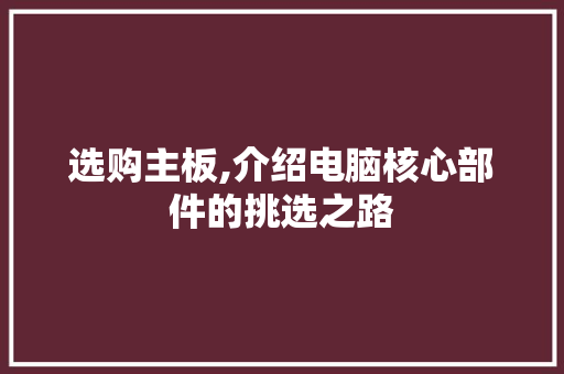 选购主板,介绍电脑核心部件的挑选之路 编程语言