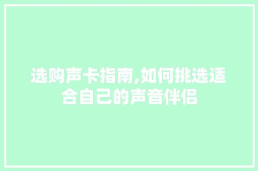 选购声卡指南,如何挑选适合自己的声音伴侣 编程语言