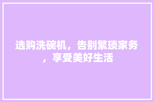 选购洗碗机，告别繁琐家务，享受美好生活 操作系统