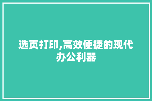 选页打印,高效便捷的现代办公利器 网络技术