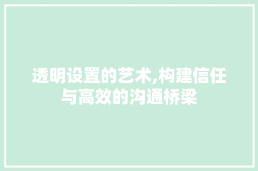 透明设置的艺术,构建信任与高效的沟通桥梁 电脑基础