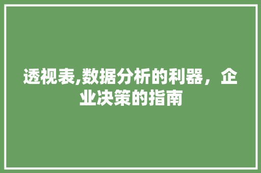 透视表,数据分析的利器，企业决策的指南 电脑故障维修