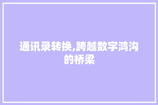 通讯录转换,跨越数字鸿沟的桥梁