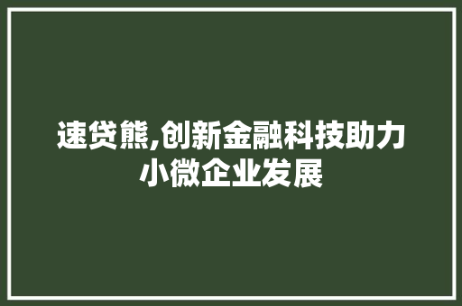 速贷熊,创新金融科技助力小微企业发展 编程语言