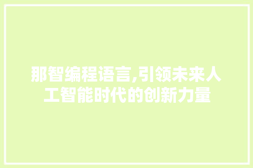 那智编程语言,引领未来人工智能时代的创新力量 那智编程语言,引领未来人工智能时代的创新力量