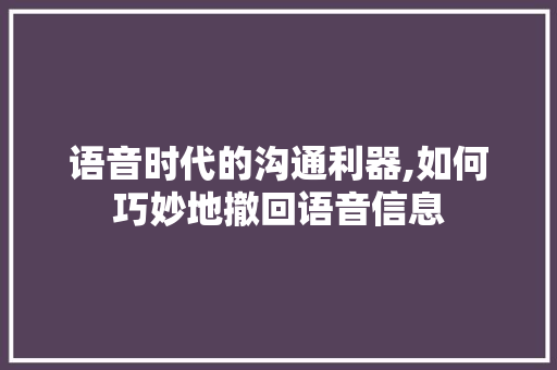 语音时代的沟通利器,如何巧妙地撤回语音信息 电脑配置 语音时代的沟通利器,如何巧妙地撤回语音信息 电脑配置